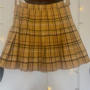Yellow Plaid Pleated Mini Skirt